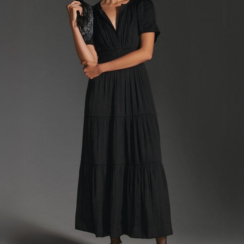 Anthropologie Black Tiered Maxi Dress